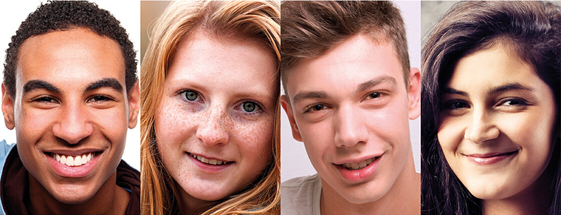 Porträt von je zwei weiblichen und männlichen Jugendlichen